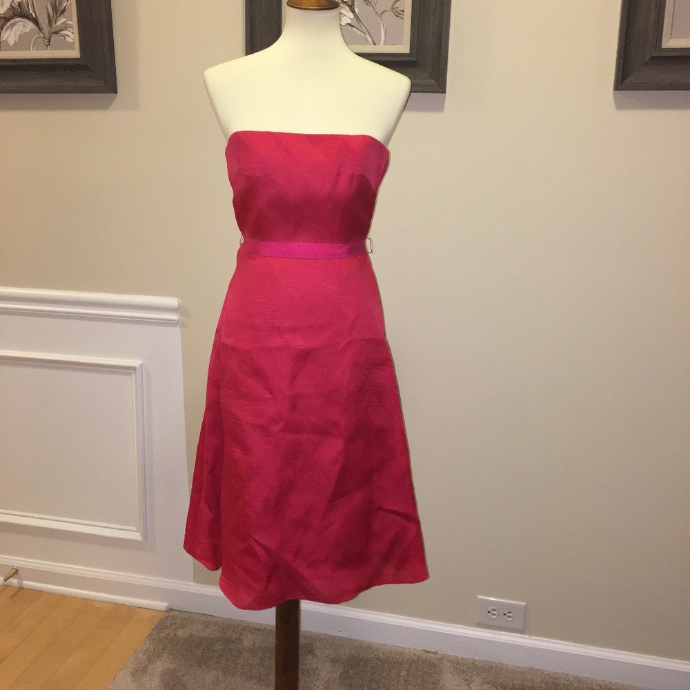 Kay Unger Pink Silk Strapless Tea Length Dress Sz2